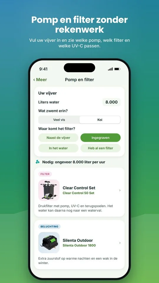 Pomp en filter zonder rekenwerk